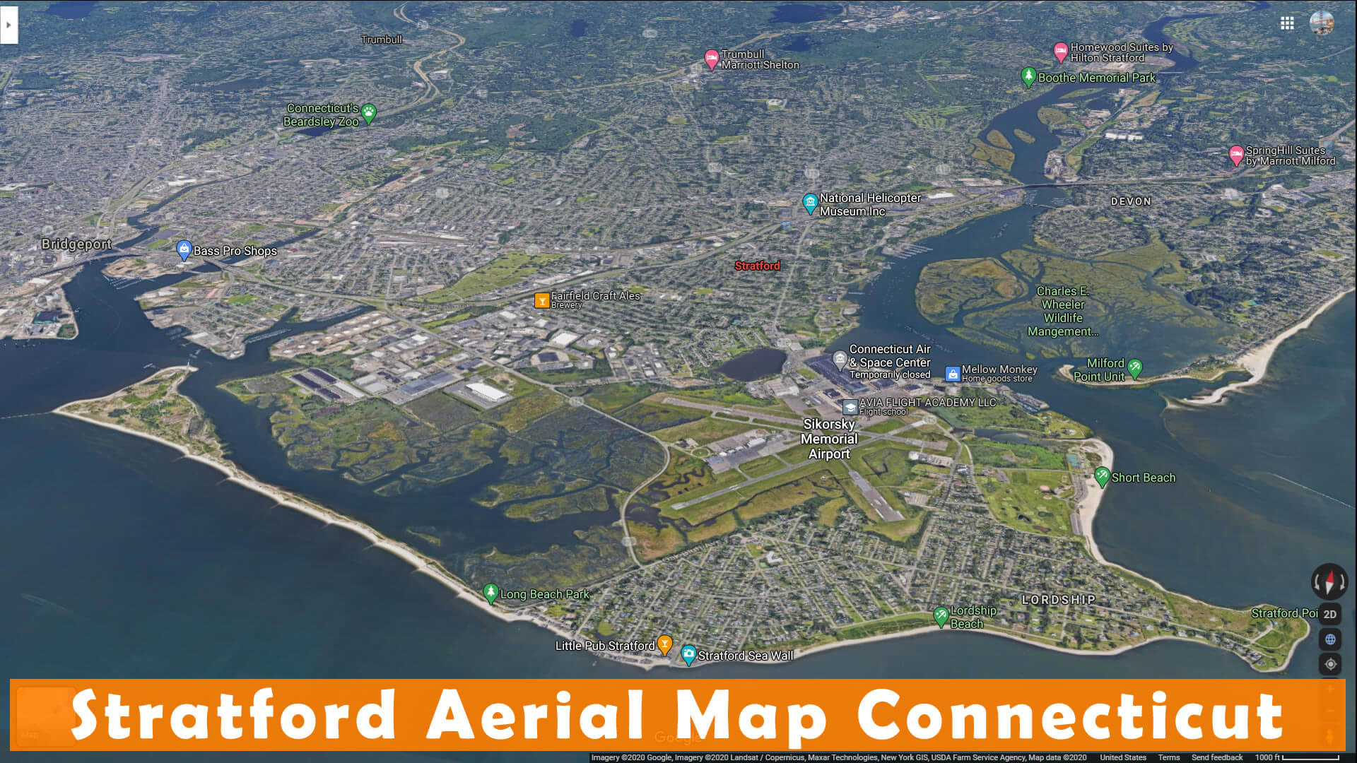 Stratford Aerien Carte Connecticut